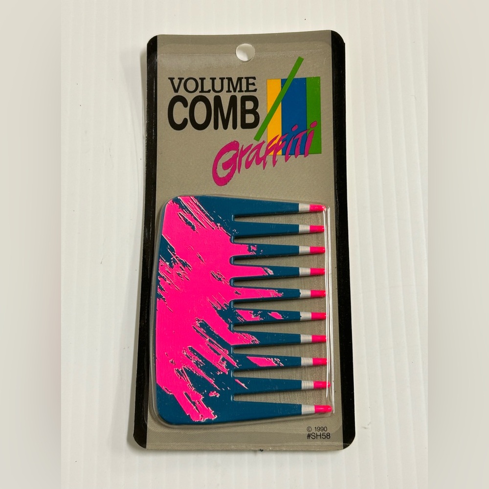 VTG Sund Haaren Volume Hair Comb Graffiti Blue Pink Twice Dipped 90’s USA New